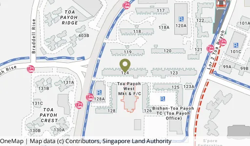 Location map of Blk 124 Lor 1 Toa Payoh, a HDB resale block in Toa Payoh, Singapore