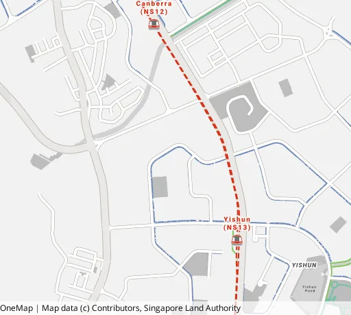 Map of the area around Blk 124 Yishun St 11 in Yishun, showing 400 m and 1 km rings and 4 primary schools within 1 km