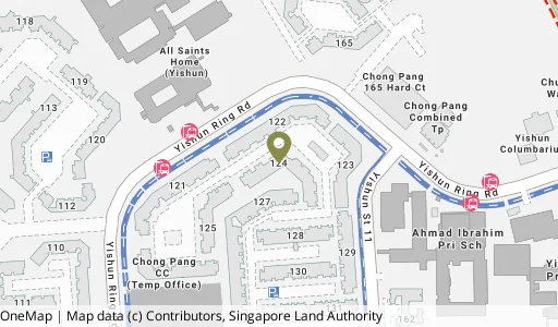 Location map of Blk 124 Yishun St 11, a HDB resale block in Yishun, Singapore