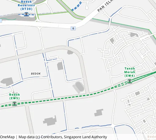 Map of the area around Blk 125 Bedok Nth Rd in Bedok, showing 400 m and 1 km rings and 5 primary schools within 1 km