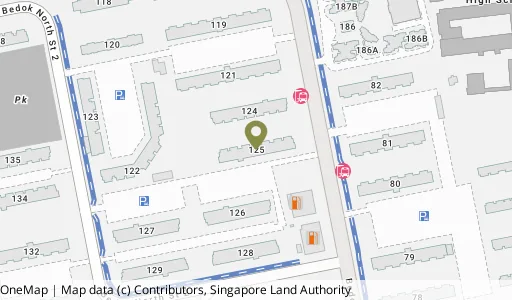 Location map of Blk 125 Bedok Nth Rd, a HDB resale block in Bedok, Singapore