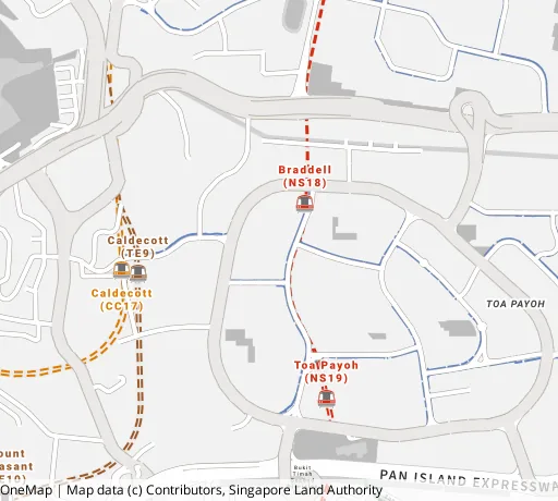 Map of the area around Blk 125 Lor 1 Toa Payoh in Toa Payoh, showing 400 m and 1 km rings and 3 primary schools within 1 km