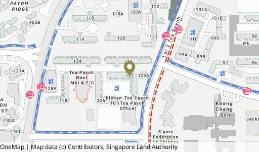 Location map of Blk 125 Lor 1 Toa Payoh, a HDB resale block in Toa Payoh, Singapore