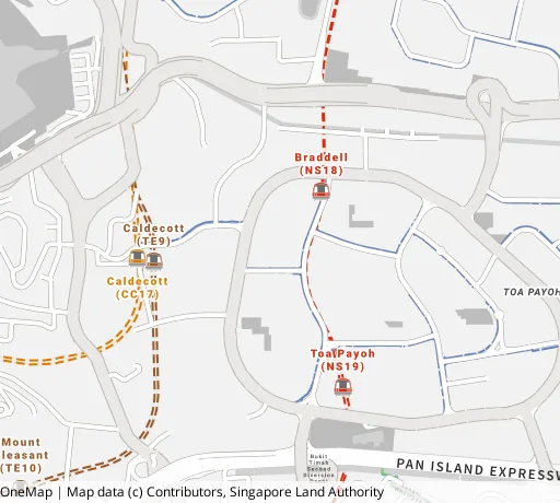 Map of the area around Blk 126 Lor 1 Toa Payoh in Toa Payoh, showing 400 m and 1 km rings and 3 primary schools within 1 km
