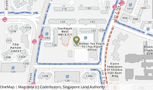Location map of Blk 126 Lor 1 Toa Payoh, a HDB resale block in Toa Payoh, Singapore