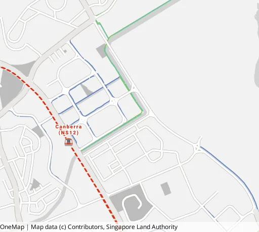 Map of the area around Blk 126A Canberra St in Sembawang, showing 400 m and 1 km rings and 1 primary school within 1 km