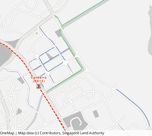 Map of the area around Blk 126B Canberra St in Sembawang, showing 400 m and 1 km rings and 1 primary school within 1 km