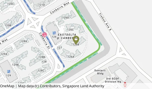Location map of Blk 126B Canberra St, a HDB resale block in Sembawang, Singapore