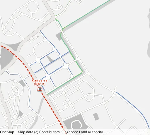 Map of the area around Blk 126C Canberra St in Sembawang, showing 400 m and 1 km rings and 1 primary school within 1 km