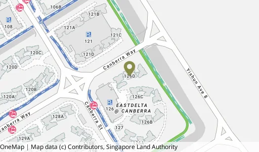 Location map of Blk 126D Canberra St, a HDB resale block in Sembawang, Singapore