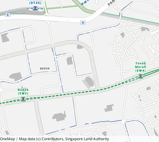 Map of the area around Blk 127 Bedok Nth St 2 in Bedok, showing 400 m and 1 km rings and 5 primary schools within 1 km