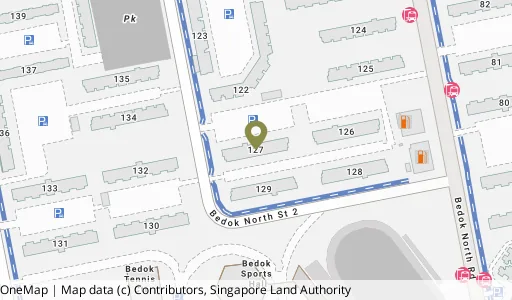 Location map of Blk 127 Bedok Nth St 2, a HDB resale block in Bedok, Singapore
