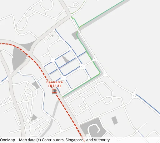 Map of the area around Blk 128A Canberra St in Sembawang, showing 400 m and 1 km rings and 5 parks within 1 km