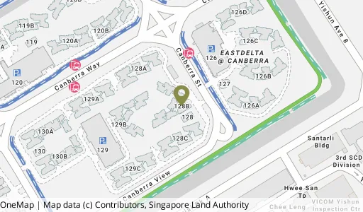 Location map of Blk 128B Canberra St, a HDB resale block in Sembawang, Singapore