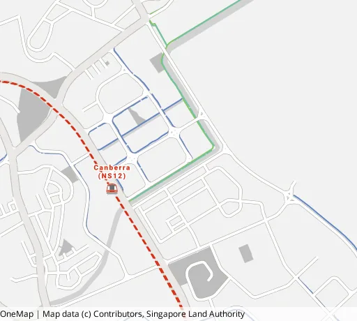 Map of the area around Blk 128C Canberra St in Sembawang, showing 400 m and 1 km rings and 1 primary school within 1 km