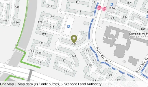 Location map of Blk 129 Pasir Ris St 11, a HDB resale block in Pasir Ris, Singapore