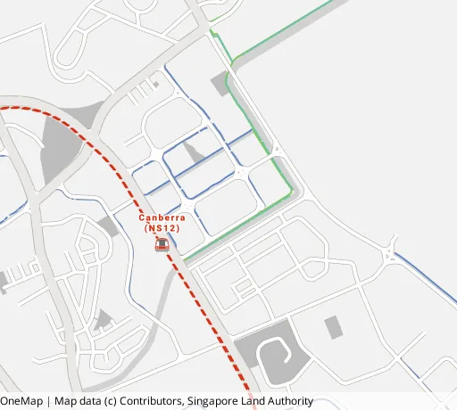 Map of the area around Blk 129B Canberra St in Sembawang, showing 400 m and 1 km rings and 1 supermarket within 1 km
