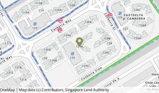 Location map of Blk 129B Canberra St, a HDB resale block in Sembawang, Singapore