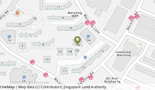 Location map of Blk 12A Marsiling Lane, a HDB resale block in Woodlands, Singapore
