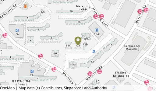 Location map of Blk 12B Marsiling Lane, a HDB resale block in Woodlands, Singapore