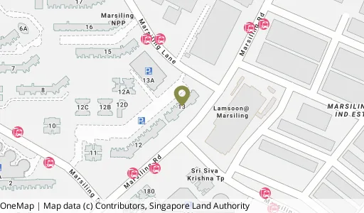 Location map of Blk 13 Marsiling Lane, a HDB resale block in Woodlands, Singapore