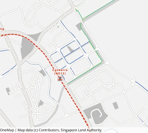 Map of the area around Blk 130A Canberra Cres in Sembawang, showing 400 m and 1 km rings and 1 supermarket within 1 km