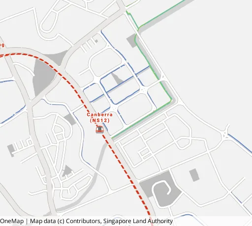 Map of the area around Blk 130B Canberra Cres in Sembawang, showing 400 m and 1 km rings and 1 supermarket within 1 km