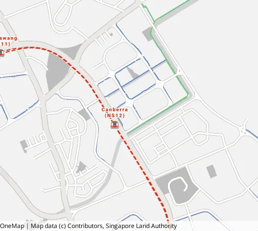 Map of the area around Blk 131A Canberra Cres in Sembawang, showing 400 m and 1 km rings and 1 supermarket within 1 km