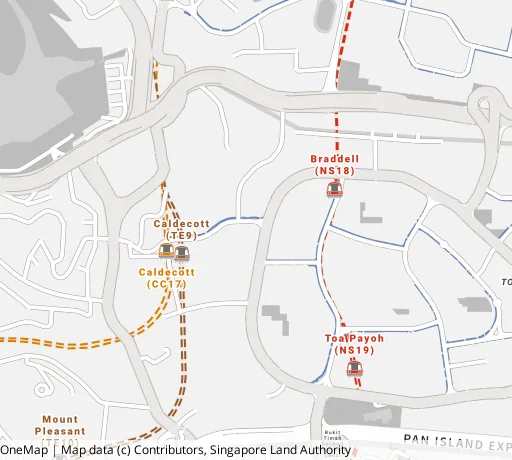 Map of the area around Blk 131A Lor 1 Toa Payoh in Toa Payoh, showing 400 m and 1 km rings and 3 primary schools within 1 km