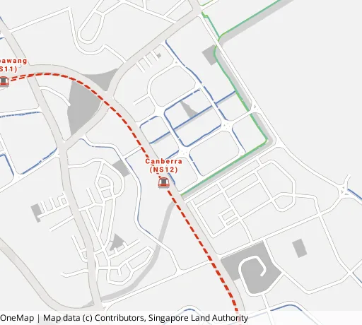 Map of the area around Blk 131B Canberra Cres in Sembawang, showing 400 m and 1 km rings and 1 supermarket within 1 km