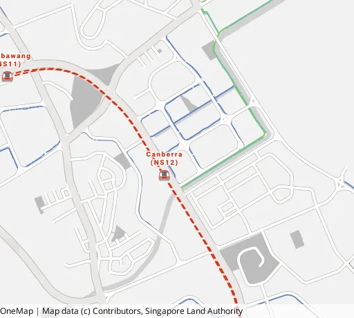 Map of the area around Blk 131C Canberra Cres in Sembawang, showing 400 m and 1 km rings and 1 hawker centre within 1 km