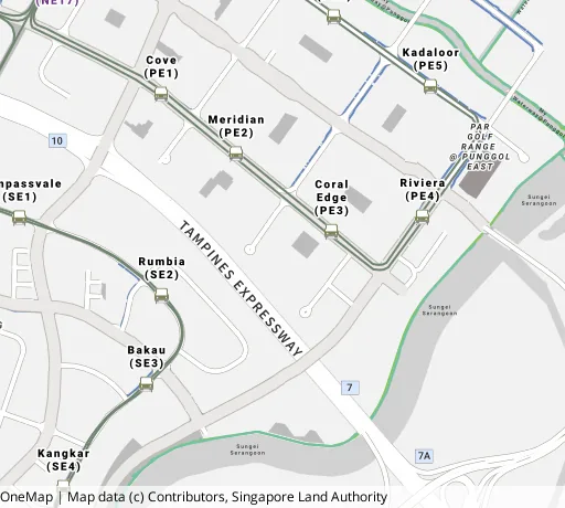 Map of the area around Blk 132 Edgedale Plains in Punggol, showing 400 m and 1 km rings and 5 primary schools within 1 km
