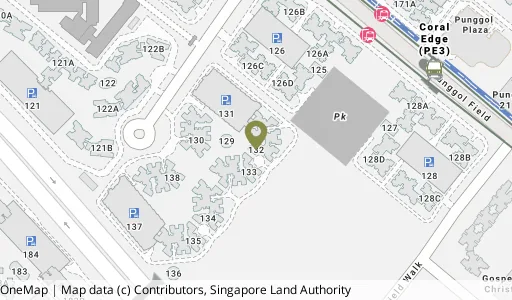 Location map of Blk 132 Edgedale Plains, a HDB resale block in Punggol, Singapore