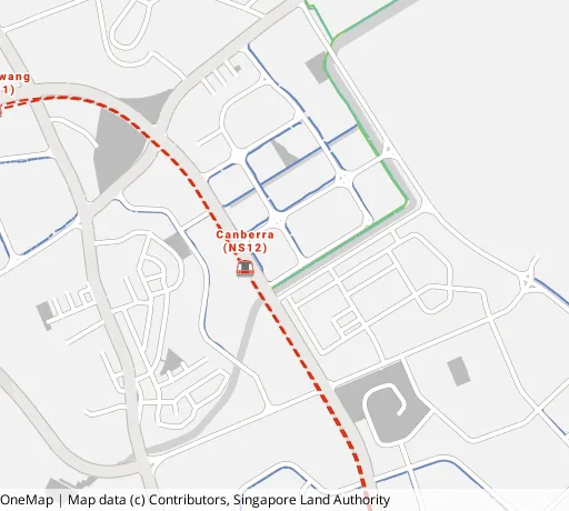 Map of the area around Blk 132A Canberra Cres in Sembawang, showing 400 m and 1 km rings and 1 supermarket within 1 km