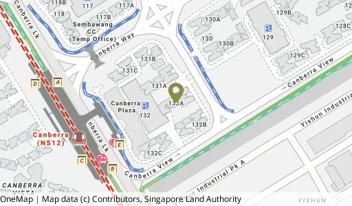 Location map of Blk 132A Canberra Cres, a HDB resale block in Sembawang, Singapore