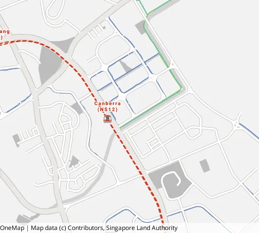 Map of the area around Blk 132B Canberra View in Sembawang, showing 400 m and 1 km rings and 2 supermarkets within 1 km