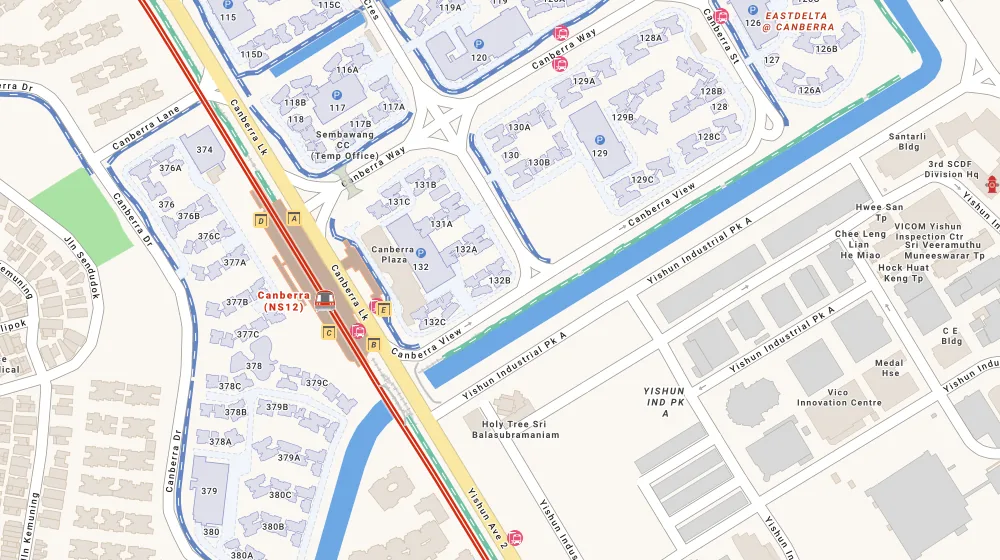 Location map of Blk 132B Canberra View, an HDB resale block in Sembawang, Singapore, with the nearest blocks numbered