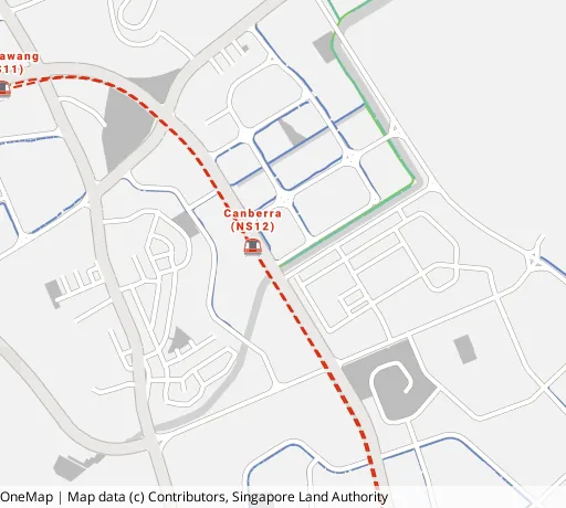 Map of the area around Blk 132C Canberra View in Sembawang, showing 400 m and 1 km rings and 1 supermarket within 1 km