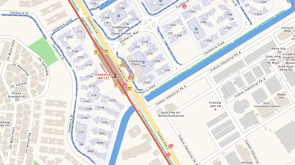 Location map of Blk 132C Canberra View, an HDB resale block in Sembawang, Singapore, with the nearest blocks numbered