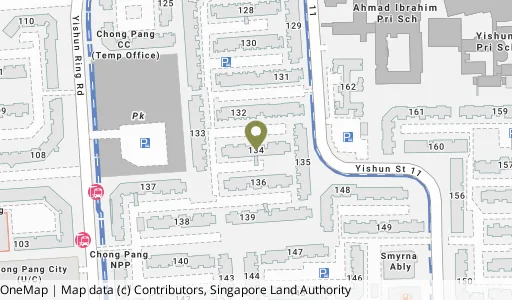 Location map of Blk 134 Yishun St 11, a HDB resale block in Yishun, Singapore
