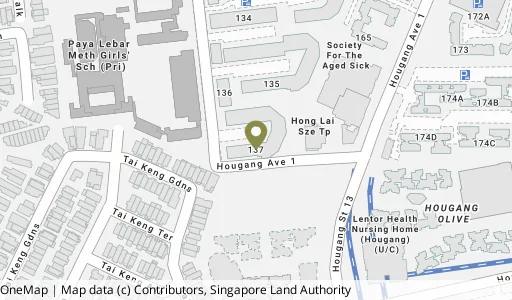 Location map of Blk 137 Lor Ah Soo, a HDB resale block in Hougang, Singapore