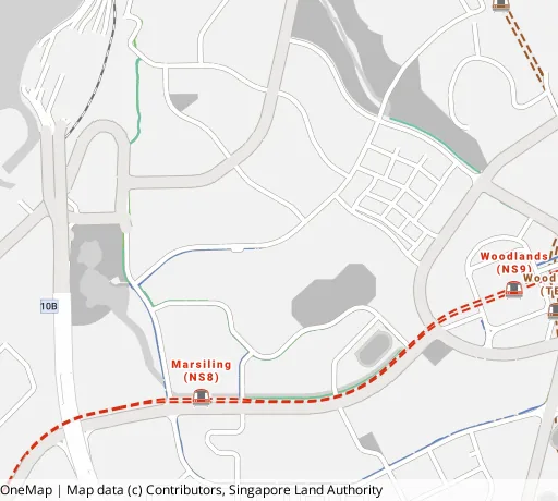 Map of the area around Blk 137 Marsiling Rd in Woodlands, showing 400 m and 1 km rings and 2 primary schools within 1 km