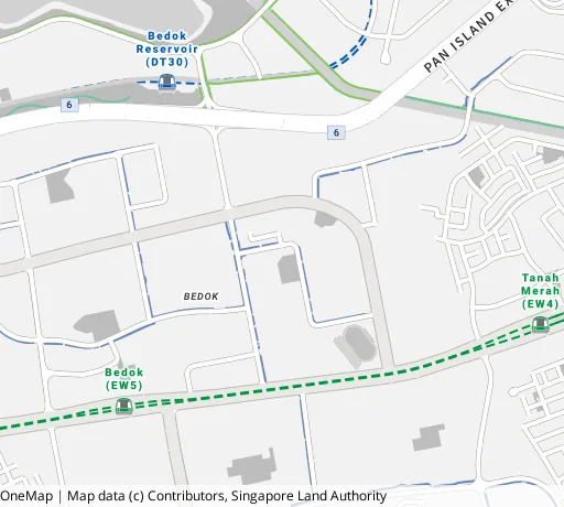 Map of the area around Blk 138 Bedok Nth St 2 in Bedok, showing 400 m and 1 km rings and 5 primary schools within 1 km