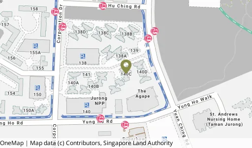 Location map of Blk 140C Corporation Dr, a HDB resale block in Jurong West, Singapore