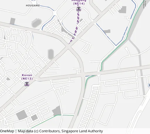 Map of the area around Blk 15 Hougang Ave 3 in Hougang, showing 400 m and 1 km rings and 2 primary schools within 1 km