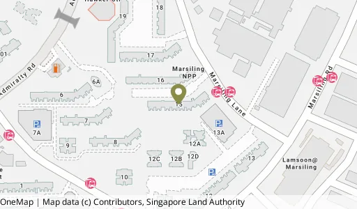 Location map of Blk 15 Marsiling Lane, a HDB resale block in Woodlands, Singapore