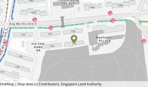 Location map of Blk 153 Ang Mo Kio Ave 5, a HDB resale block in Ang Mo Kio, Singapore