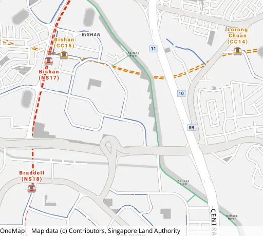Map of the area around Blk 153 Bishan St 13 in Bishan, showing 400 m and 1 km rings and 4 primary schools within 1 km