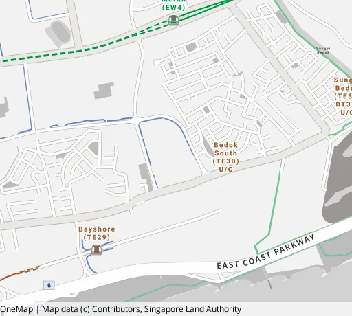 Map of the area around Blk 153C Bedok Sth Rd in Bedok, showing 400 m and 1 km rings and 1 primary school within 1 km