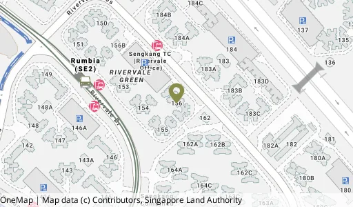Location map of Blk 156 Rivervale Cres, a HDB resale block in Sengkang, Singapore